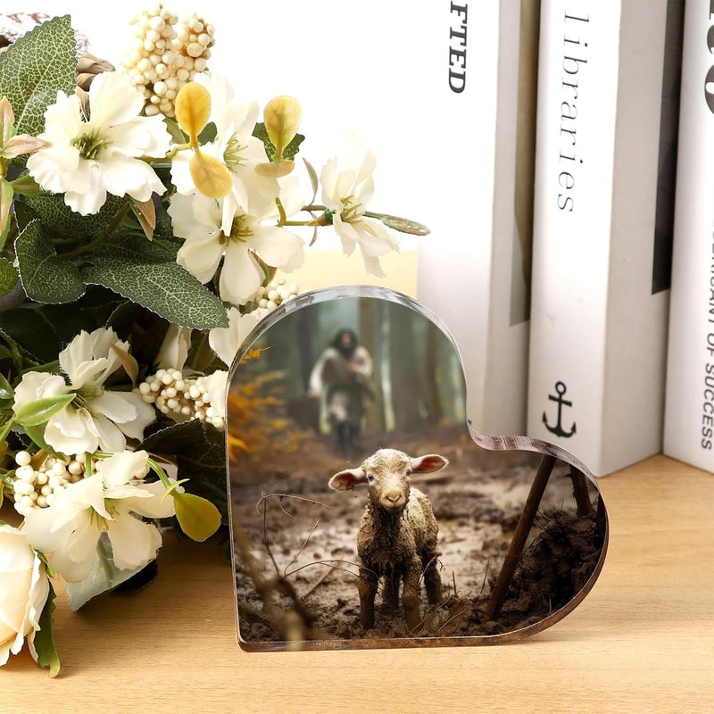 Ploceiny Christian thank you gifts - Jesus and Lamb Religious Home Decor, for Mom Gifts ,Inspirational Gifts for catholic Women,Friends,Mother's,teacher,christians,pastor,Baptism,Christmas, or Birthday (4"x4")D-238 - Image 5